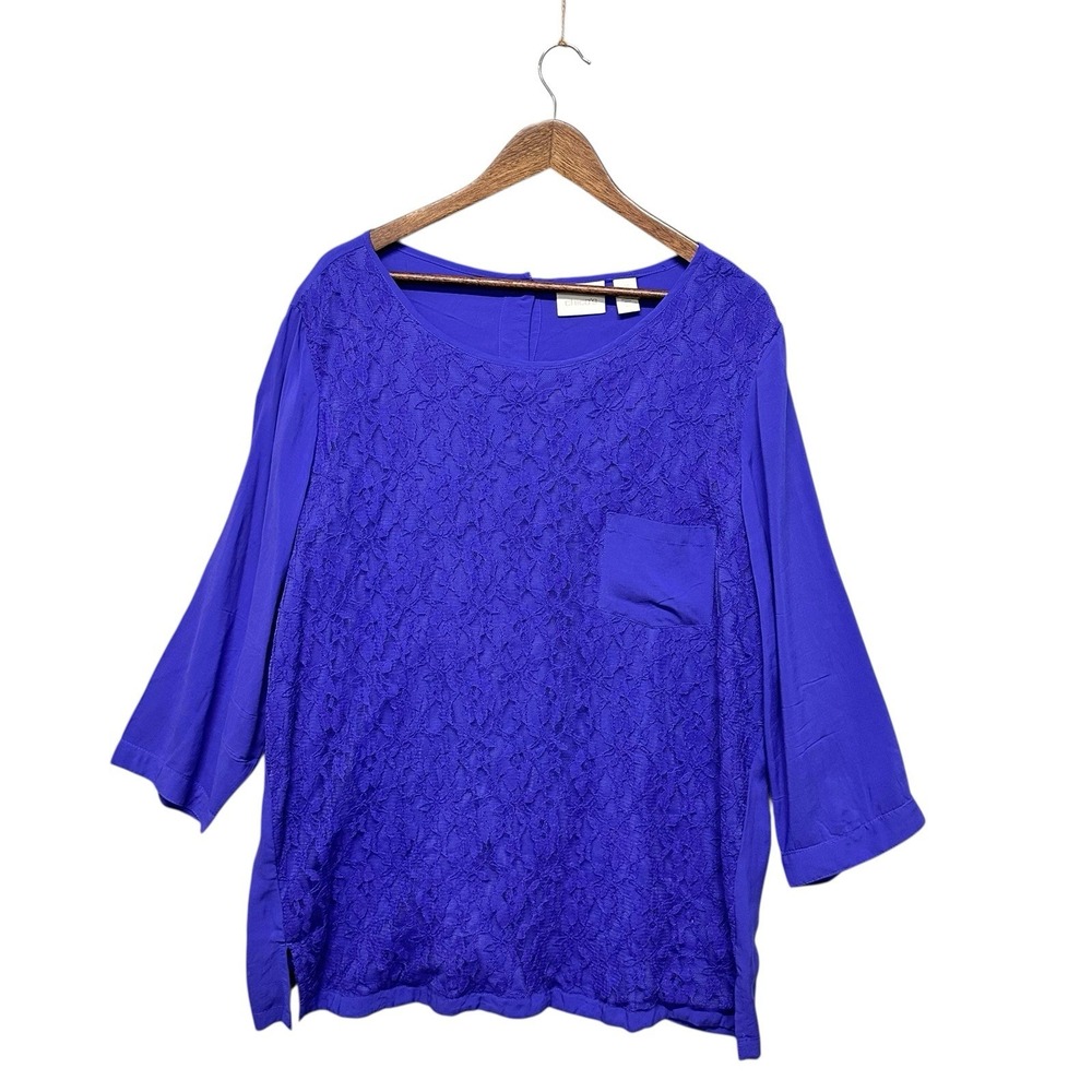 Chico's Tunic Lace Top Womens Size XL (3)  Floral 3/4 Sleeve Blouse Scoop‎ Neck